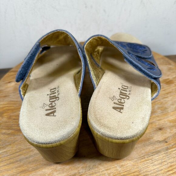Alegria Leather Embroidered Wedge Sandal Navy LIN-622N Shoes Women’s Size 8.5‎ - Picture 5 of 8